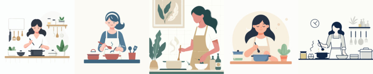 Vector of a woman cooking.