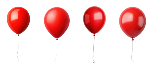 Collection of shiny red balloons on a Transparent Background