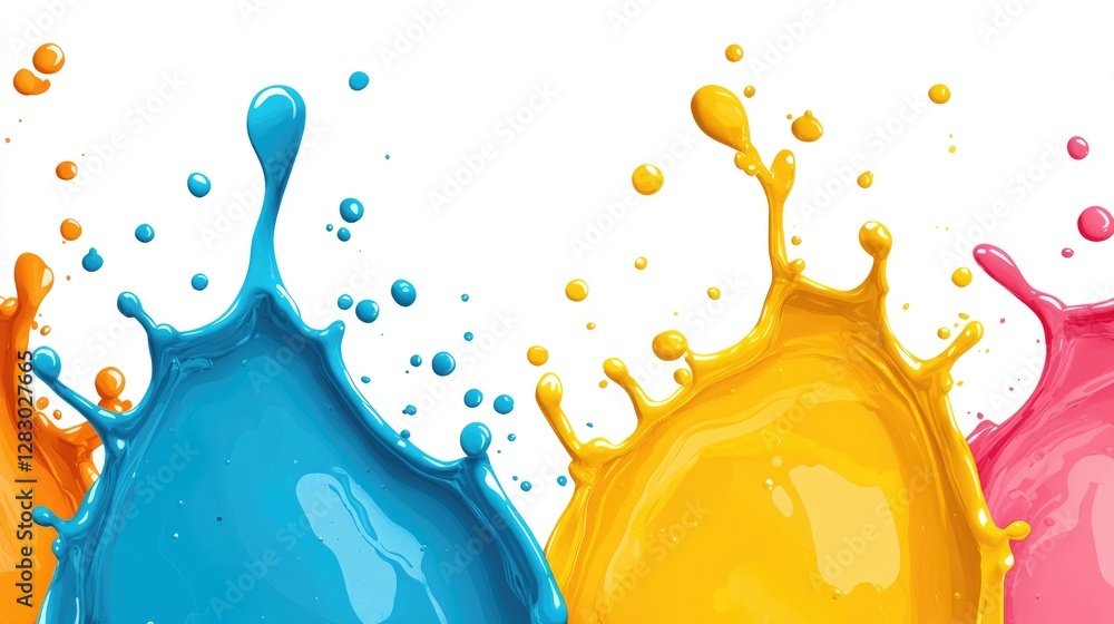 Poster dynamic paint splashes in vibrant colors studio setting digital artwork creative environment close-u