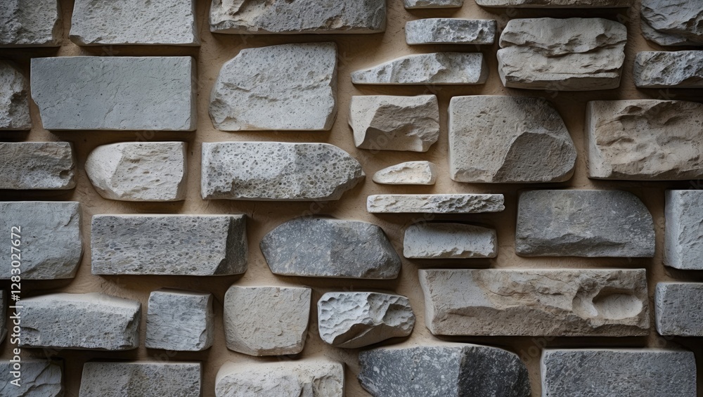 Aufkleber textured wall of irregularly shaped gray stones arranged in an eclectic pattern creating a natural s