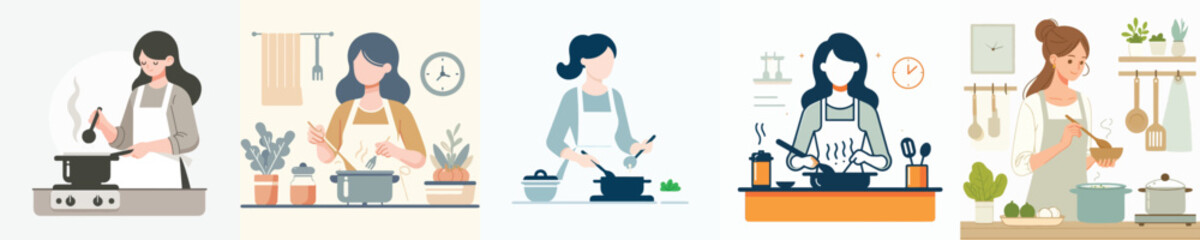 Vector of a woman cooking.