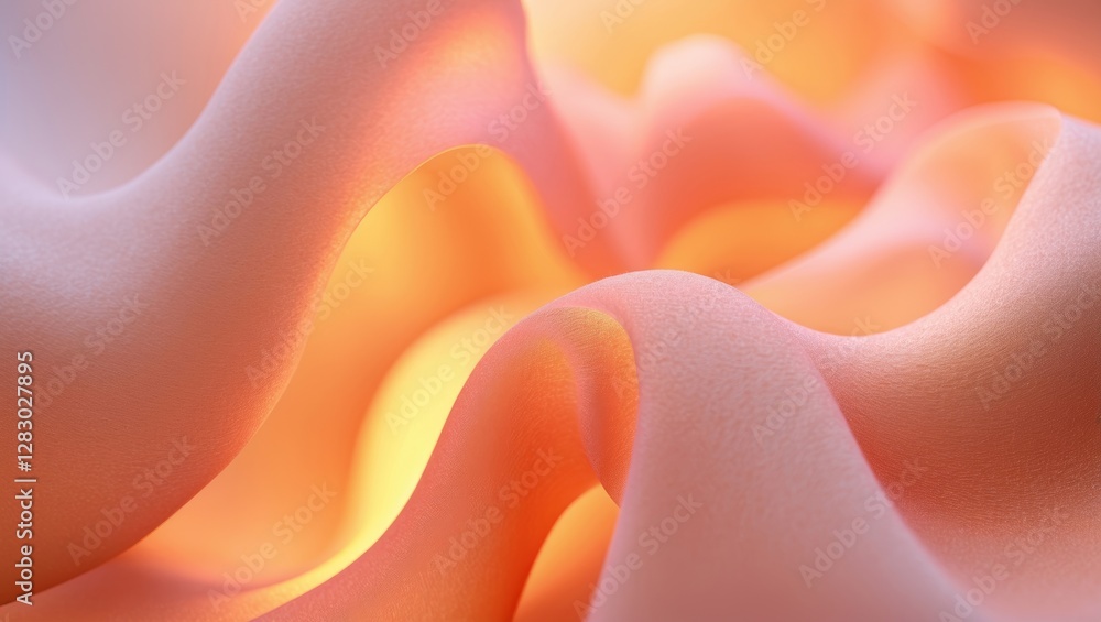 Poster abstract close-up of soft fabric in gradient peach and cream colors with flowing waves and gentle cu