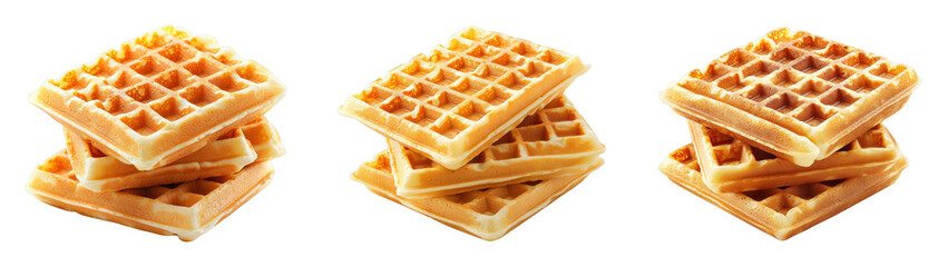 Stack of delicious golden waffles on a Transparent Background