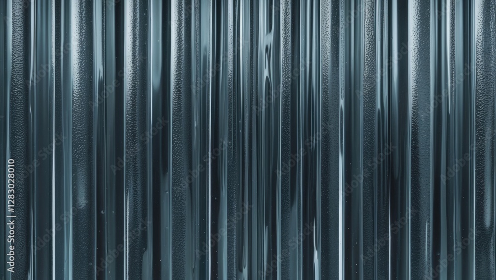 Poster metallic textured surface with vertical grooves reflecting light in a dark color scheme industrial b