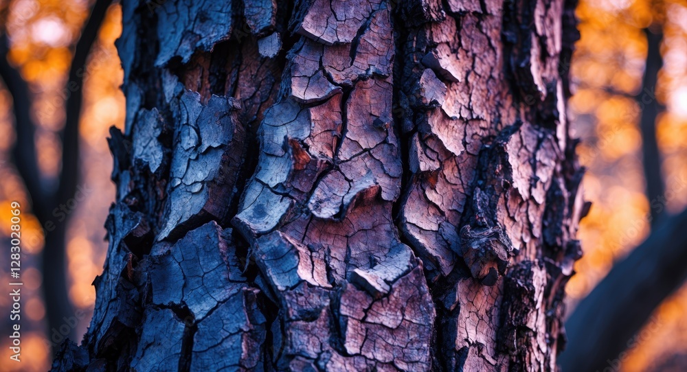 Poster textured tree bark close-up in evening light showcasing vivid colors and intricate patterns of natur