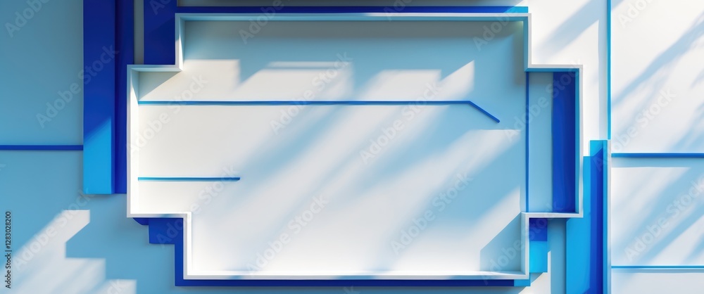 Poster abstract geometric blue and white wall design with shadows creating depth and dimension in modern ar
