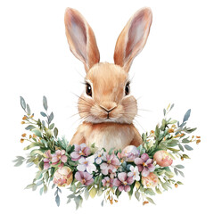 Cute Bunny Surrounded by Colorful Flowers in a Vibrant Spring Garden Setting