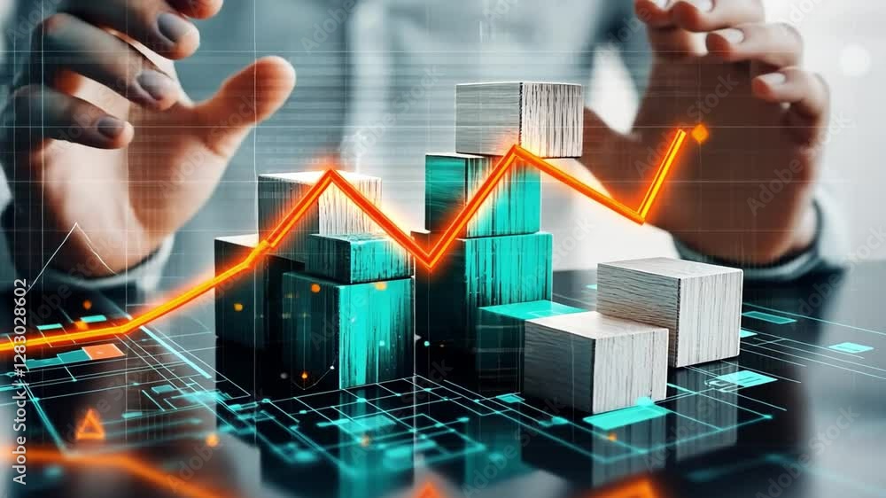 Poster growth trajectory: visualize success. hand gestures hovering over a chart representing the growth of