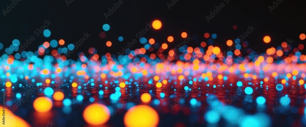 Aufkleber abstract image of glowing bokeh lights in blue and orange hues on a dark background creating a vibra