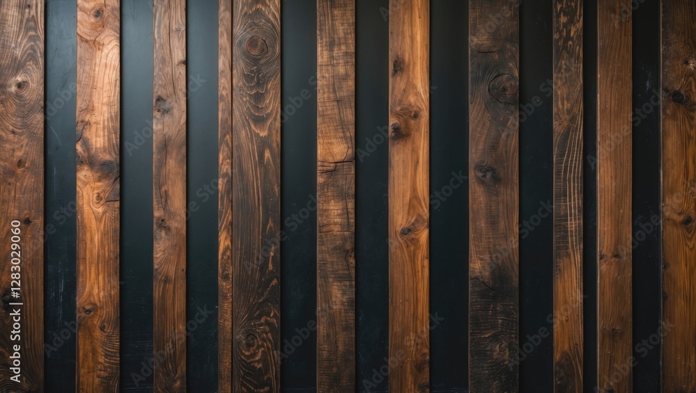Poster wooden wall with alternating dark brown and black vertical planks creating a rustic background textu