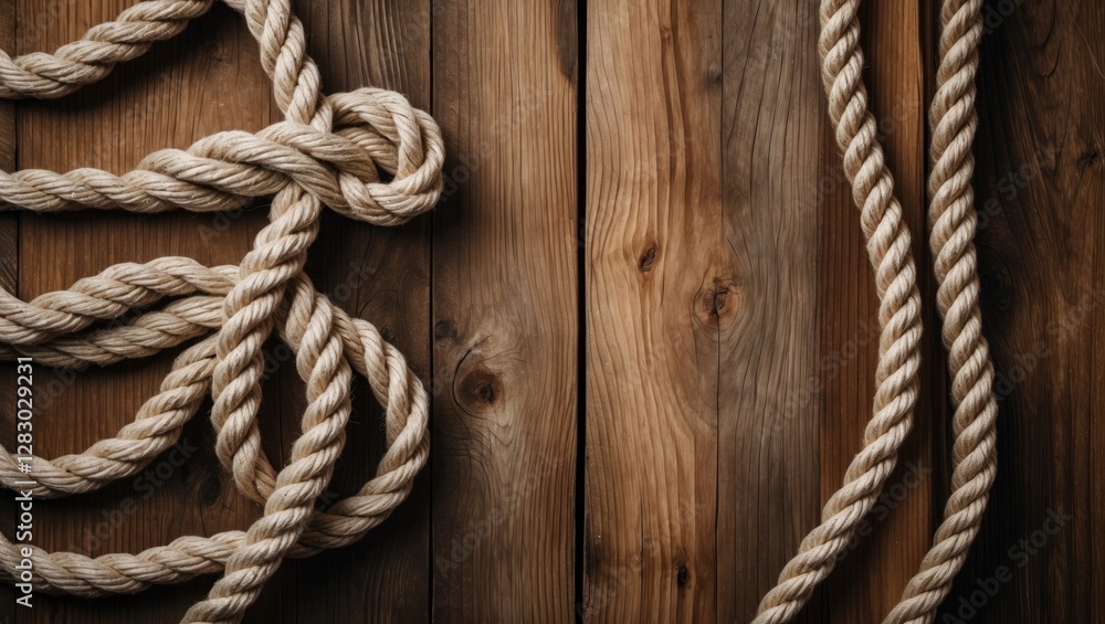 Poster rope arranged on wooden surface creating texture and pattern for backgrounds or design projects