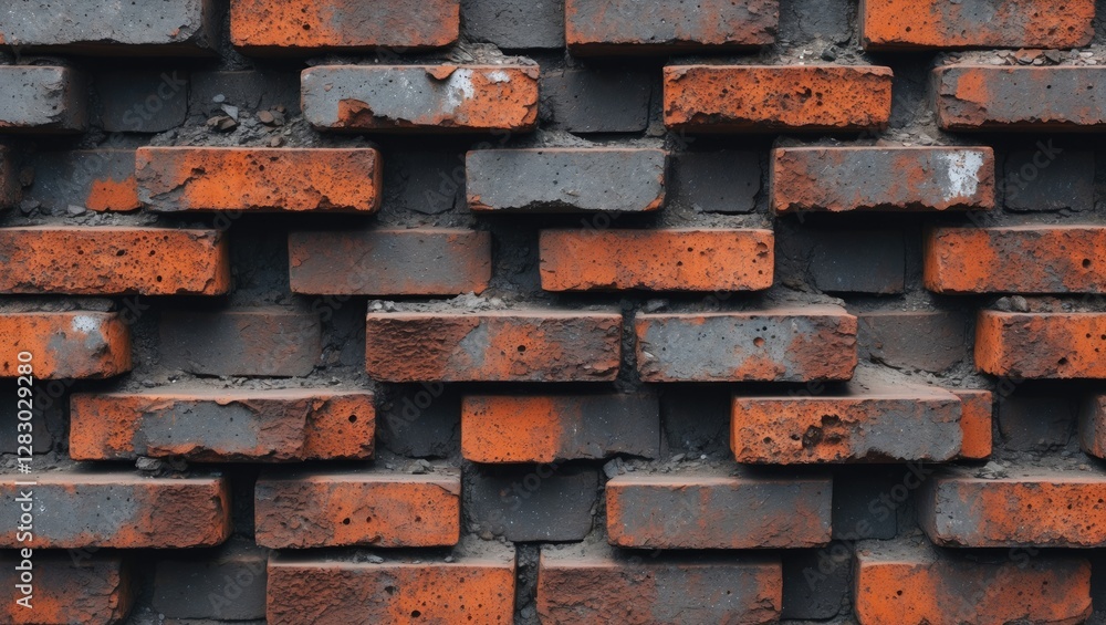Poster old bricks wall with red and gray bricks arranged in a staggered pattern texture background