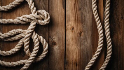Obraz premium Rope arranged on wooden surface creating texture and pattern for backgrounds or design projects