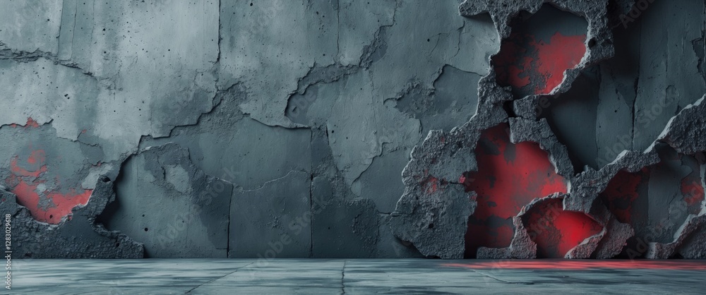 Aufkleber abstract cracked concrete wall background with red highlights and textured surface suitable for vari