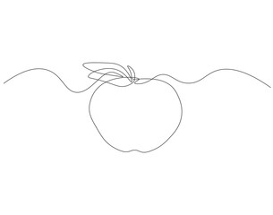 Continuous line drawing of apple. Single line illustration of national apple day. Fresh, Fruit, Healthy, Vitamin, Vegetarian concept. Editable outline