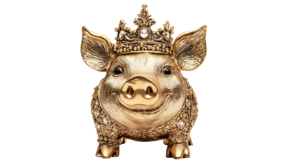 Golden crowned pig statue with jewels