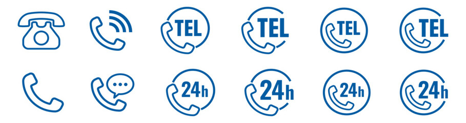 電話受話器・フリーダイヤル・24時間のアイコン2青