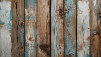 Obraz premium Wooden planks with weathered paint and textures in natural tones of brown and blue for backgrounds and surfaces