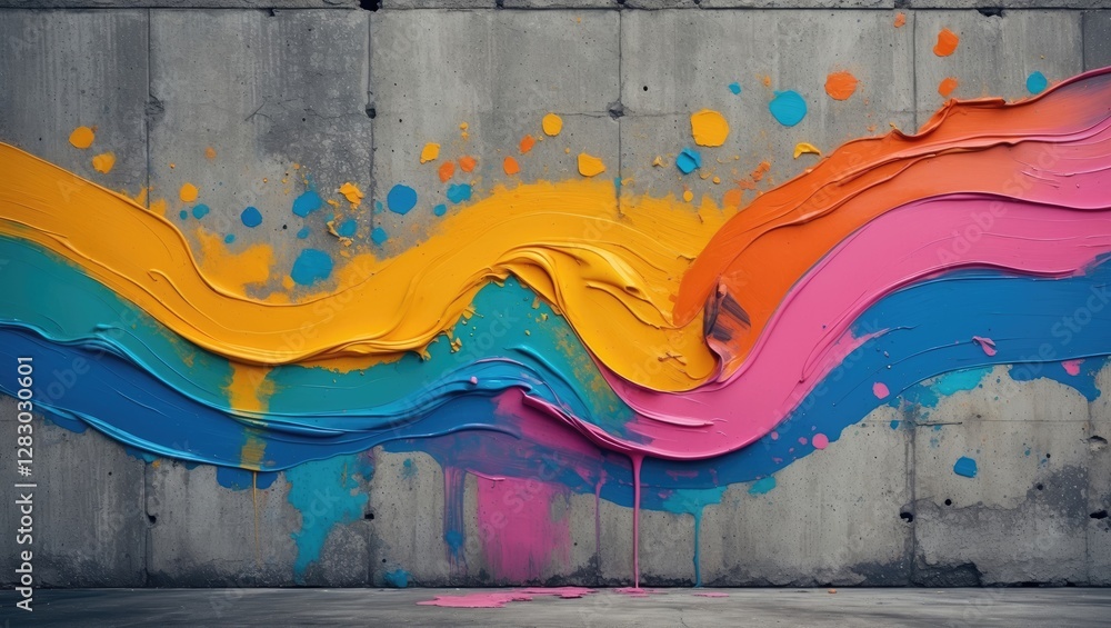 Aufkleber colorful abstract paint swirl on concrete wall with vibrant hues and drips creating a dynamic textur