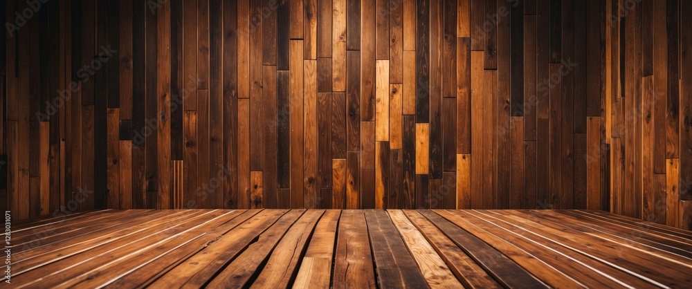 Aufkleber wooden wall and floor background texture in a rustic style with a warm brown color palette and natur