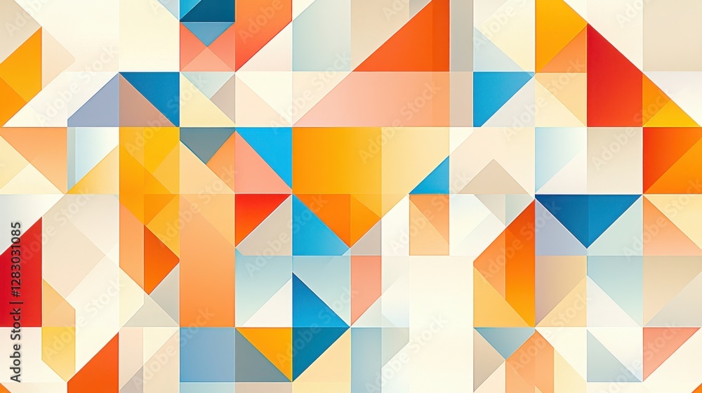 Poster a vibrant abstract pattern featuring colorful geometric shapes in orange, blue, and cream tones, cre