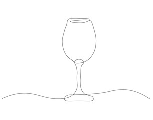 Continuous line drawing of wine glass. Single line illustration of national wine day. Glassware, Beverage, Party concept. Editable outline