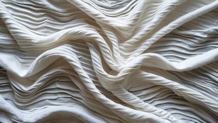 Obraz premium White textured fabric with pleats and waves creating an organic pattern in natural light