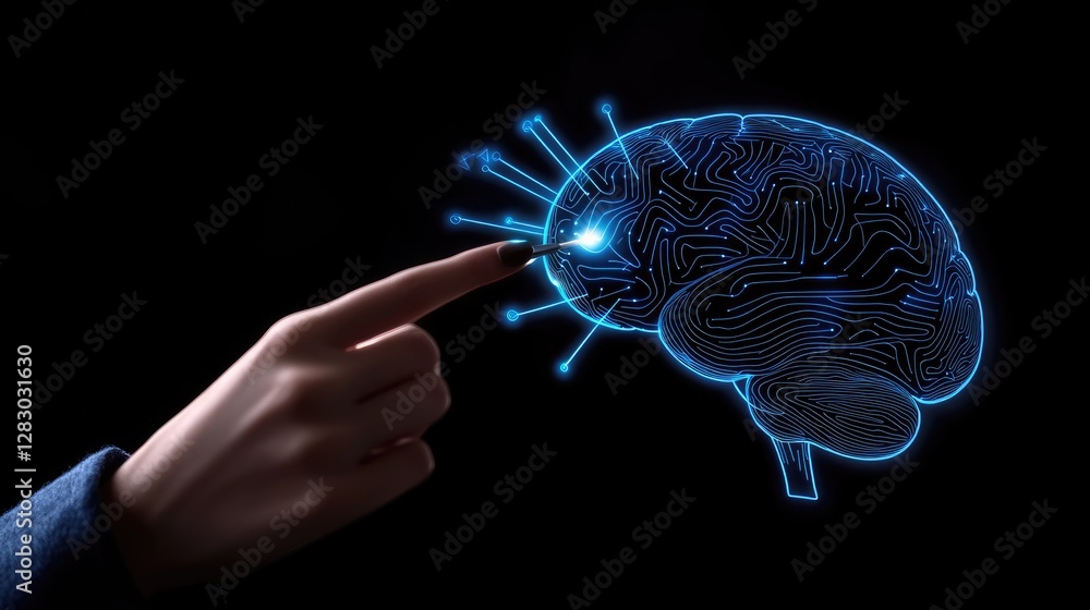 Poster engaging with the digital brain interactive technology visualization virtual space modern design con