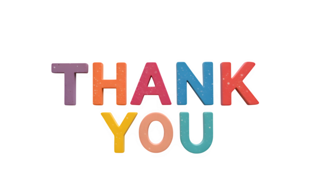 Fun, colorful paper letters that create the words "Thank You," placed on a white surface and in a transparent PNG style. - Powered by Adobe