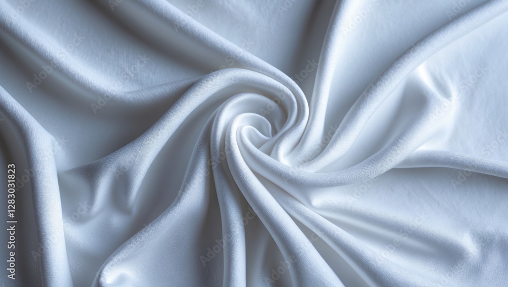 Poster white satin fabric texture close up with soft folds and swirls in a smooth appearance under natural 