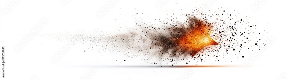 Poster dynamic explosive effect with particles and smoke on white background