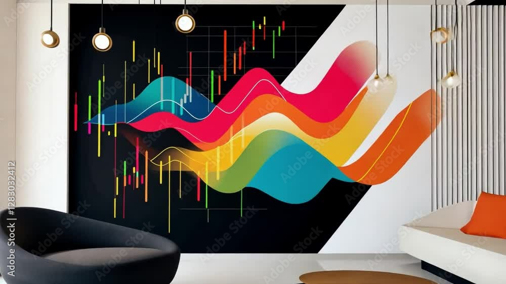 Aufkleber abstract data visualization in modern interior: a striking abstract data visualization art piece dom