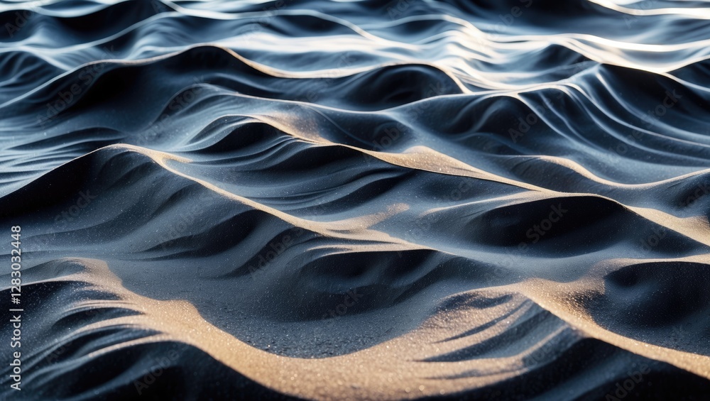 Poster abstract view of textured sand surface with smooth ripples and light reflections in natural setting