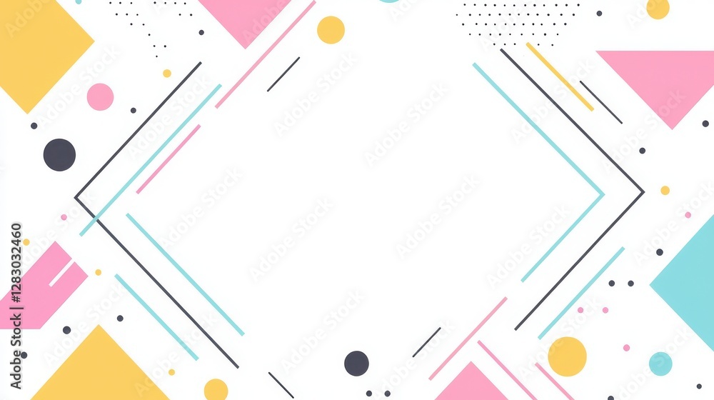 Poster a colorful, abstract design featuring geometric shapes and patterns on a white background, creating 