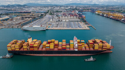 cargo logistic container ship sailing in sea import export goods and distributing products to...