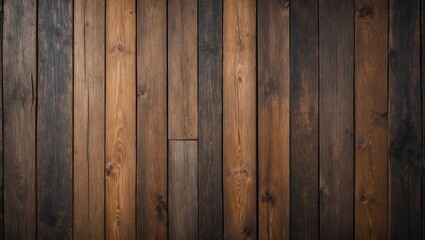 Obraz premium Wooden floor texture in varying shades of brown and black with a natural grain pattern for background or design use