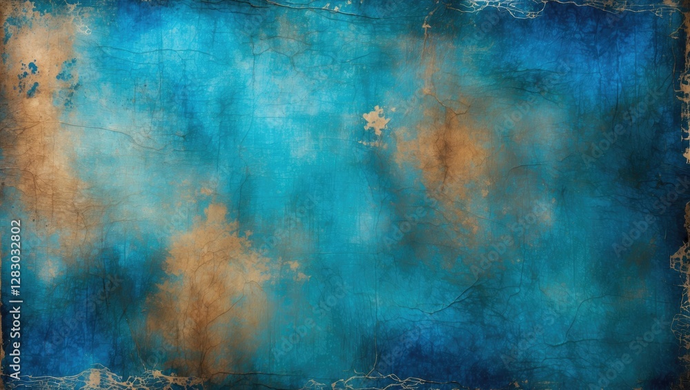 Poster textured abstract background in shades of blue with hints of brown and aged appearance for artistic 