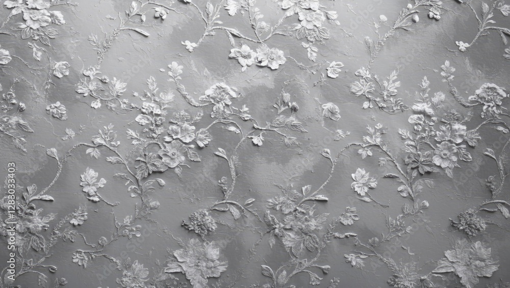 Poster floral embossed texture in soft gray color with intricate details and patterns suitable for backgrou