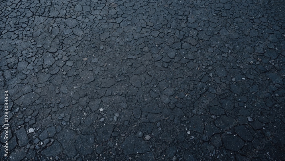 Poster cracked asphalt surface with detailed textured patterns and dark gray color suitable for constructio