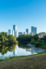 Fototapeta premium Lakeside modern office building in China