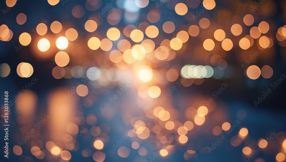 Poster abstract bokeh background with warm glowing lights and soft focus in a blurred outdoor setting durin