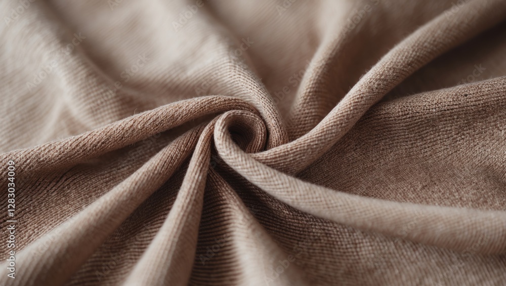 Poster close-up view of wrinkled soft brown fabric textile with visible texture and folds creating a dynami