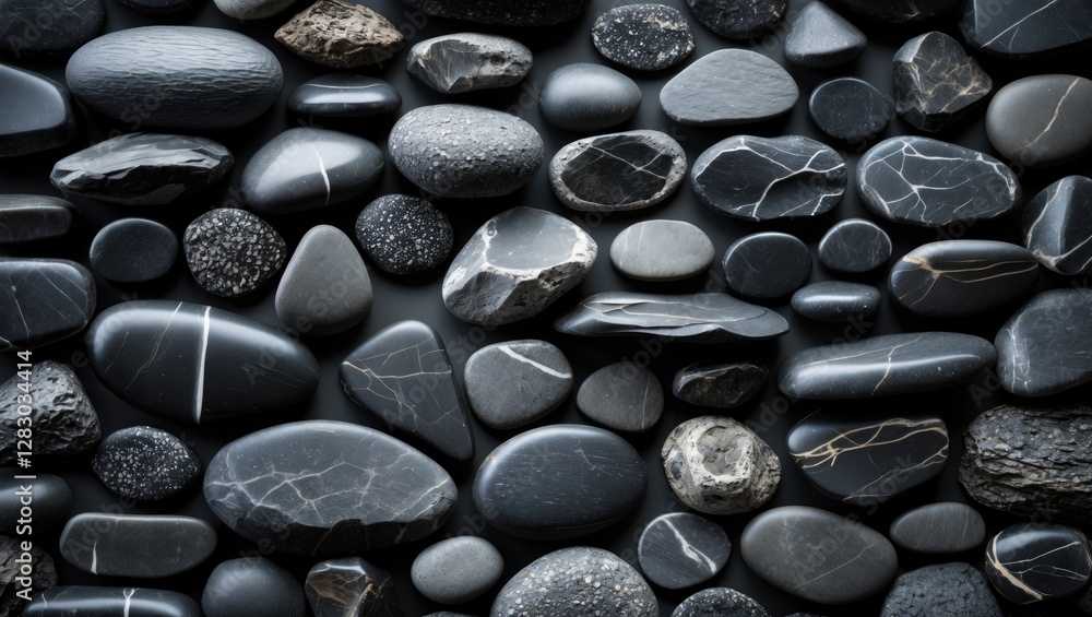 Aufkleber various black pebbles and stones arranged closely together creating a textured and visually appealin