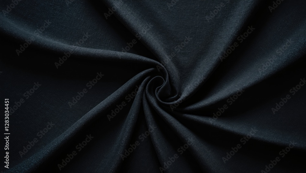 Poster Black fabric texture with a swirling pattern creating an abstract background suitable for elegant design templates or creative projects.