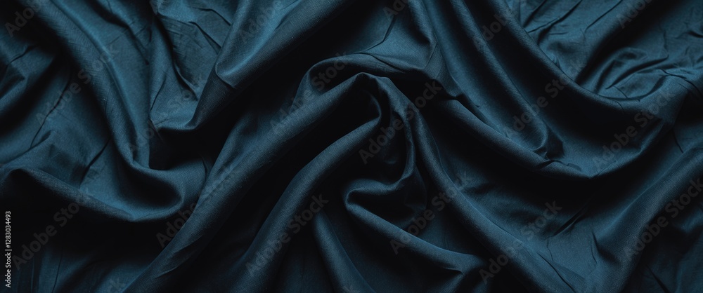 Poster Elegant black fabric texture with intricate crumpled patterns ideal for background design and artistic projects in textiles or fashion.