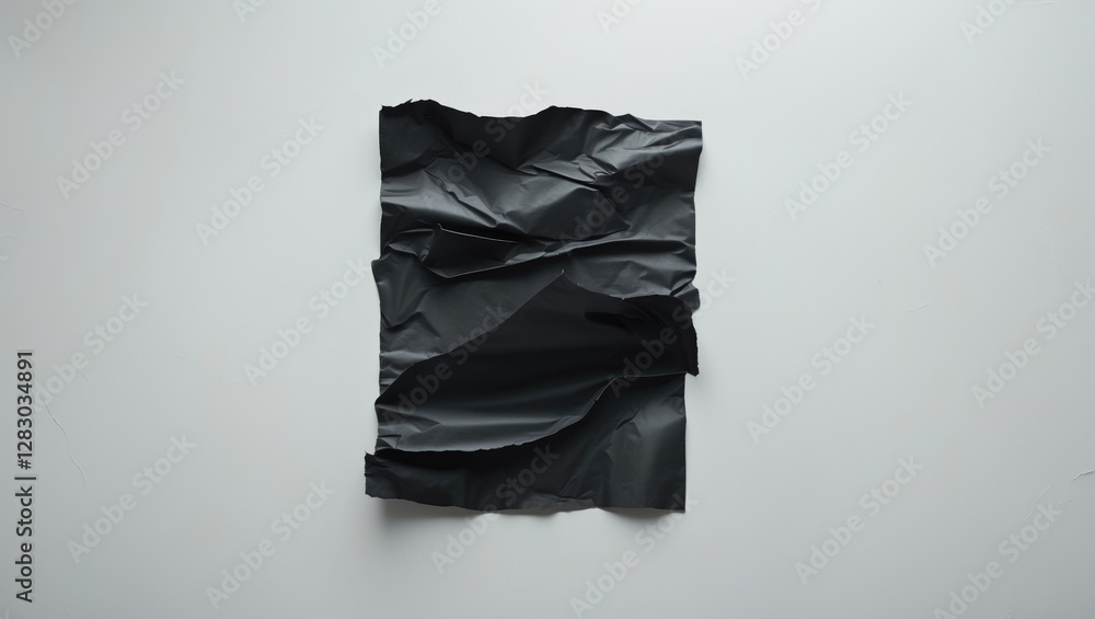 Poster crumpled black paper texture on a white background perfect for creative designs and minimalist art c