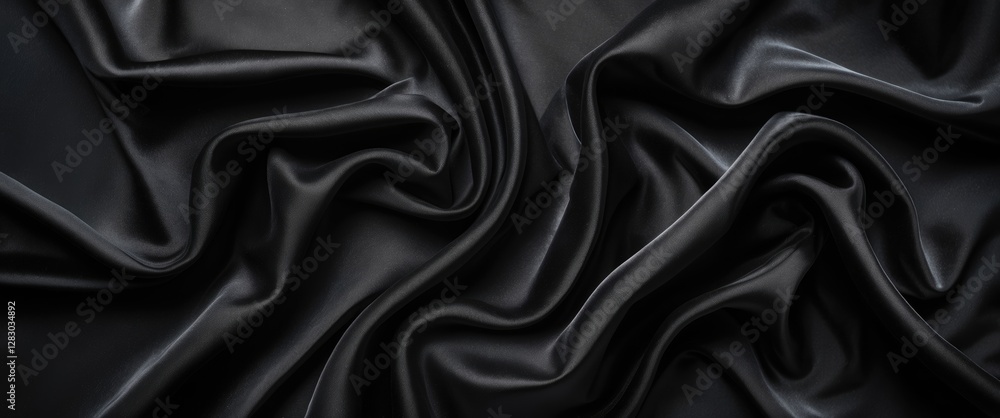 Poster elegant black silk fabric draping softly creating rich textures and depth on a dark background ideal
