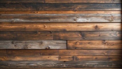 Obraz premium Brown wooden wall texture with various shades of wood grain and knots in a rustic style background