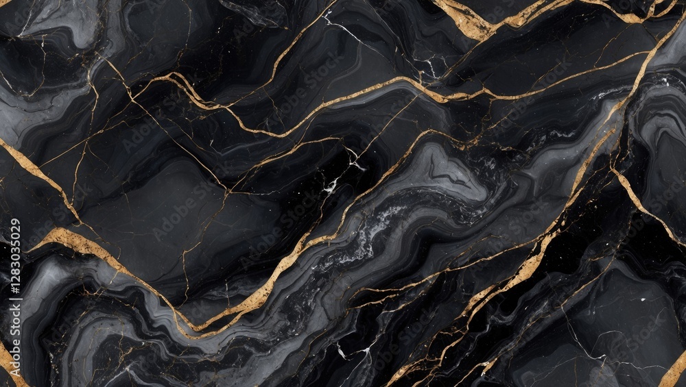 Poster elegant black marble texture with golden veining abstract background pattern for sophisticated inter