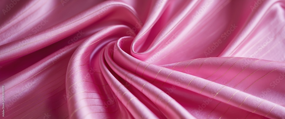 Poster pink satin fabric texture with subtle sheen and gentle folds showcasing smooth waves and delicate li